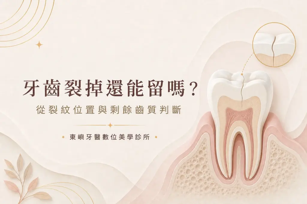 牙齒裂紋位置與剩餘齒質評估示意｜東嶼牙醫