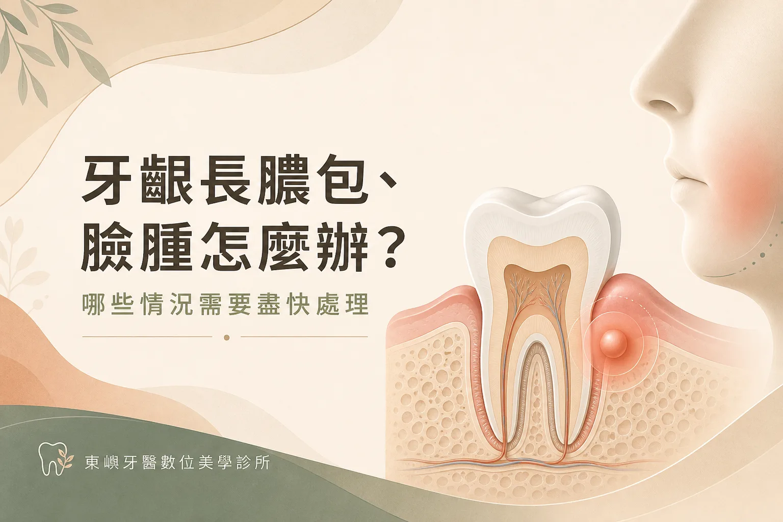 牙齦膿包、局部腫脹與臉腫急迫性判斷示意｜東嶼牙醫