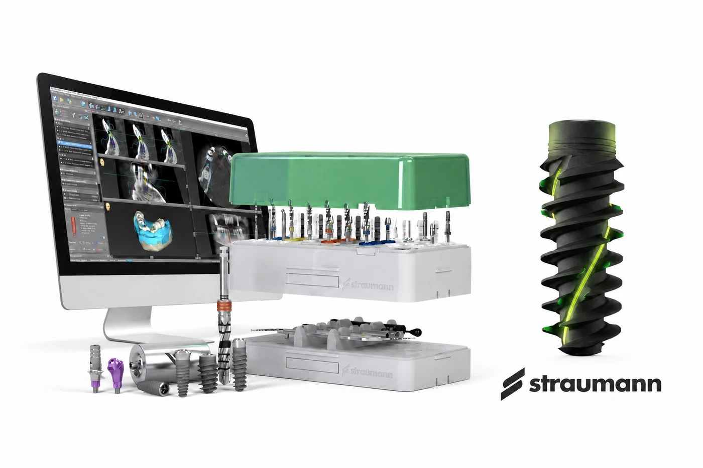 Straumann 植體、數位規劃與手術器械系統合成圖